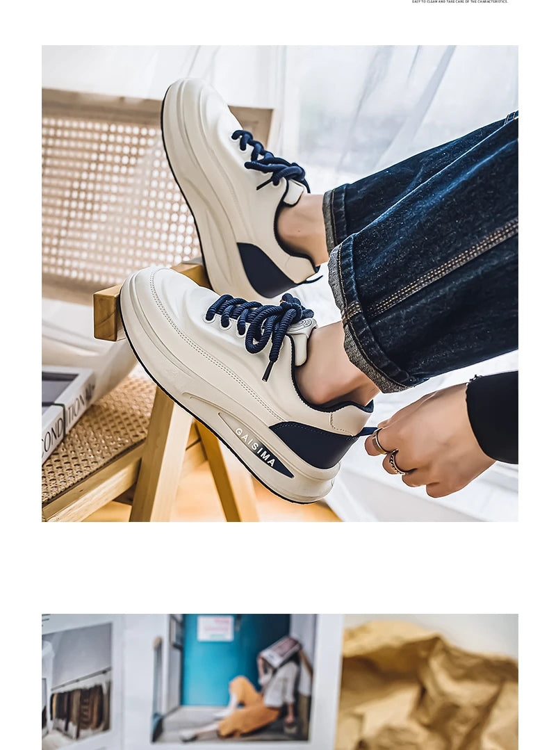 2024 New Four Seasons Leisure Sports Leather Men's Daddy Shoes Fashion Comfortable Sports Leisure Shoes Thick Sole Sneakers