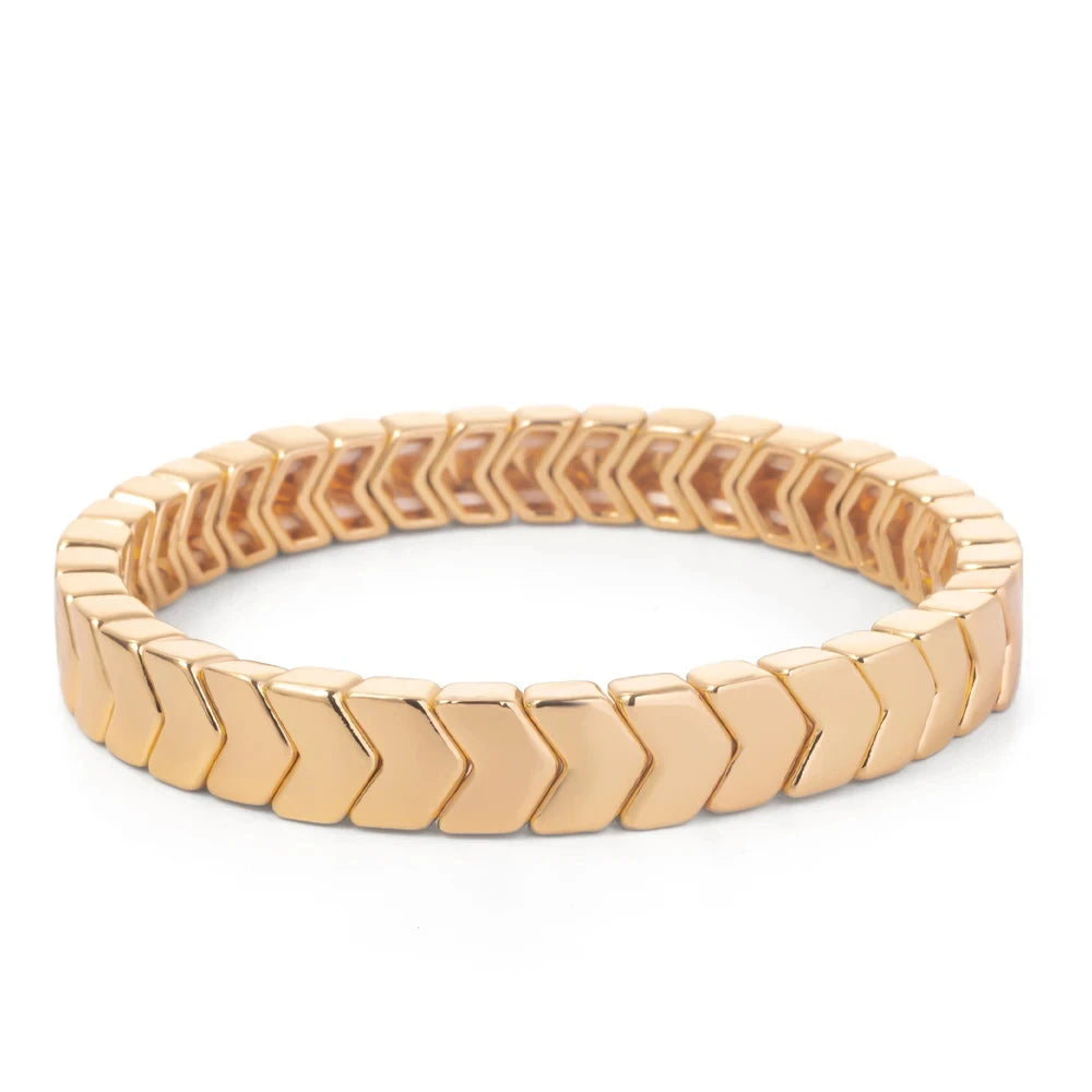 2024 New Design Golden Bracelets For Women Gold Color Hematite Beaded Elastic Bangle Sets Square Shape Beads Accessory