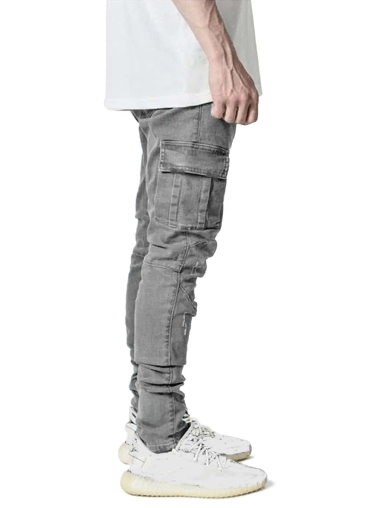 Fashion New Men's Denim Cargo Pants Multi-pockets Design Solid Slim Jeans Men Street Elastic Cowboy Trousers Daily Wear Joggers