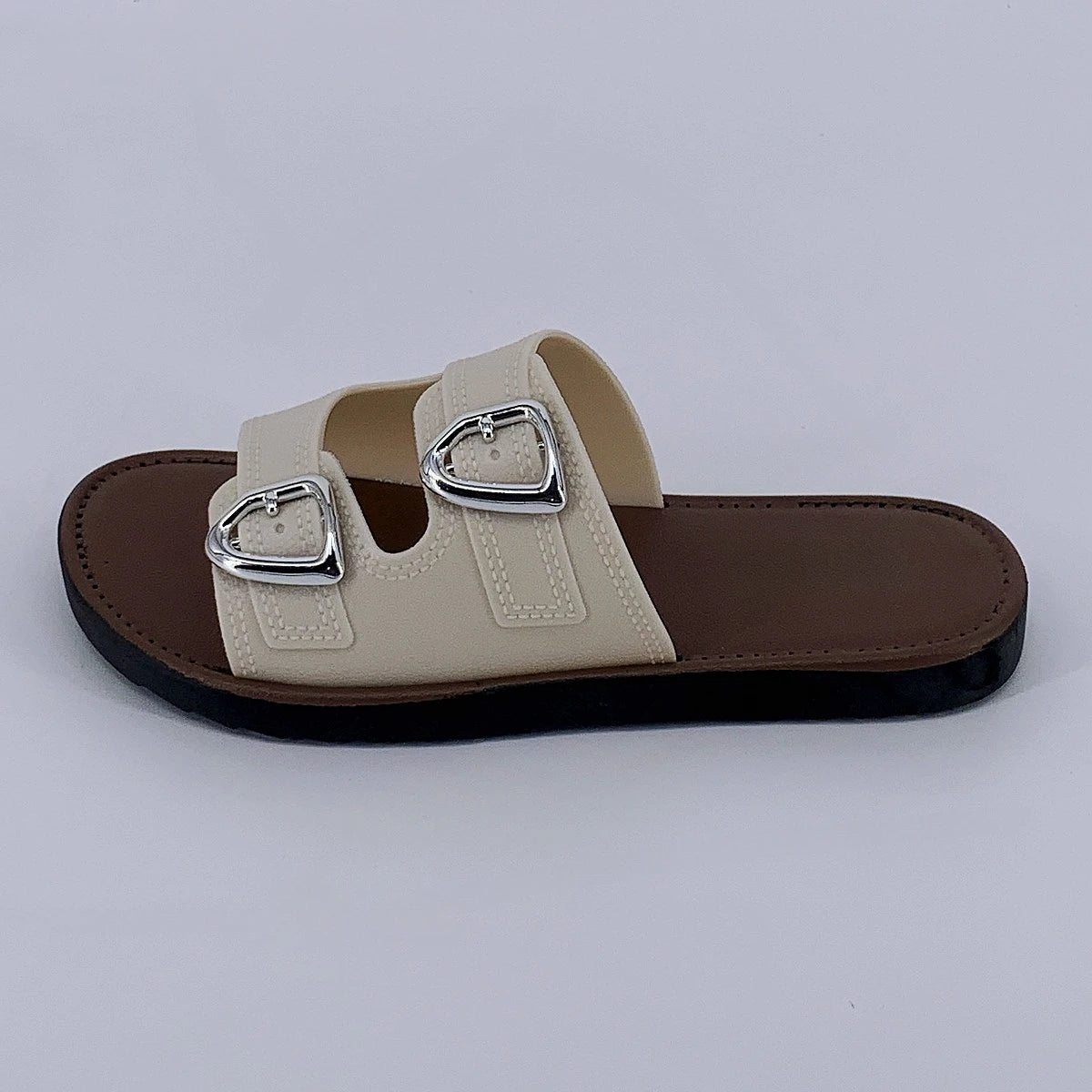 2025 New Slippers for Women Summer Outerwear Fashionable French Flat Soft Sole Anti-Slip Beach Belt Buckle Sandals - Premium Kiosk