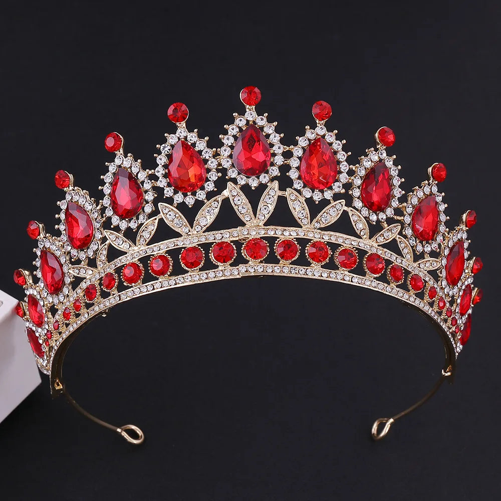 3pcs/set Princess Crown Bridal Jewelry Sets for Girls Water Drop Green Blue Red Crystal Tiaras Necklace Earrings New Jewelry Set