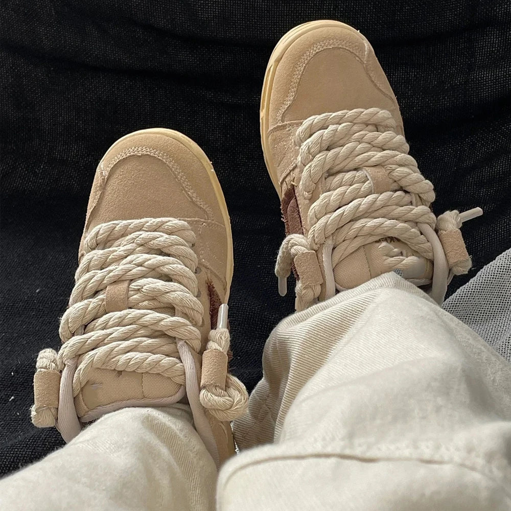 Bold Cotton Linen Twist Weave Shoelaces solid Color Rope Shoes Laces Men Women Trendy Personality kpop Sport Casual Shoestring