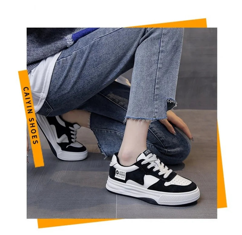 2025 New Black & White Geometric Low-Top Sneakers - Breathable Mesh Platform Shoes with Anti-Slip Sole