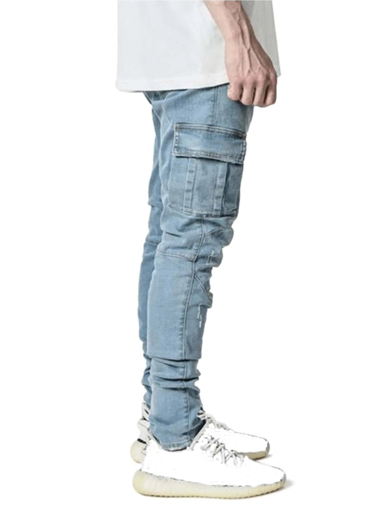 Fashion New Men's Denim Cargo Pants Multi-pockets Design Solid Slim Jeans Men Street Elastic Cowboy Trousers Daily Wear Joggers