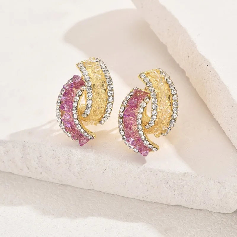 2025 new European and American style women's earrings with personalized inlaid crystal diamondshigh-end designversatile earrings