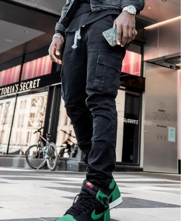 2025 Men Jeans Pencil Pants Cargo Denim Solid Ankle Length Washing Punk Mid Waist Sheath Gothic Slight Strech High Street - Premium Kiosk