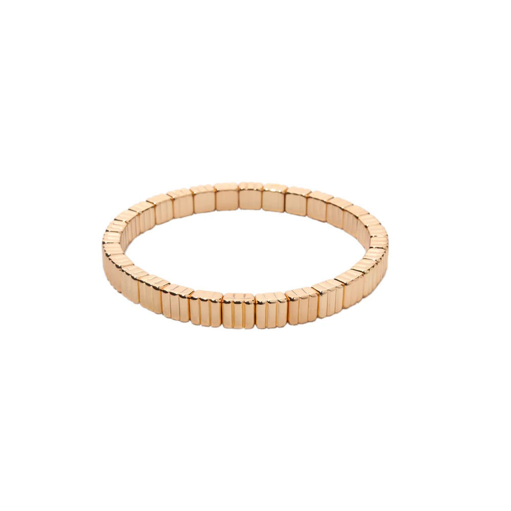 2024 New Design Golden Bracelets For Women Gold Color Hematite Beaded Elastic Bangle Sets Square Shape Beads Accessory