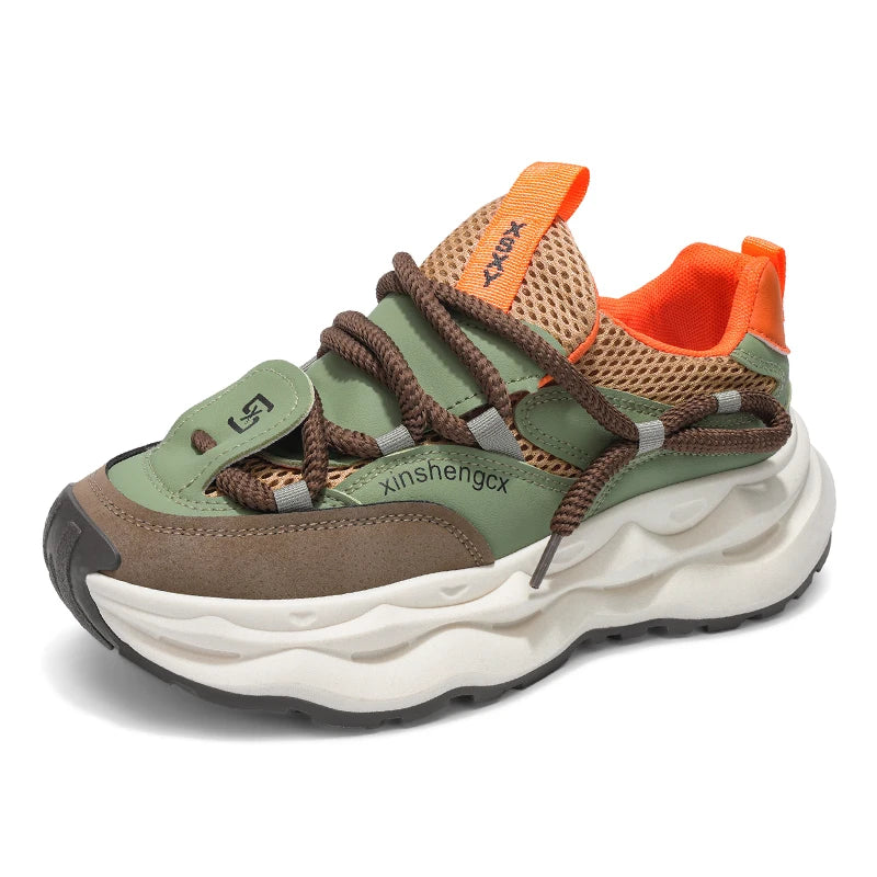 2024 new men comfortable outdoor comfort autumn Korean version of the trend thick sole leisure sports net men shoes Daddy shoes