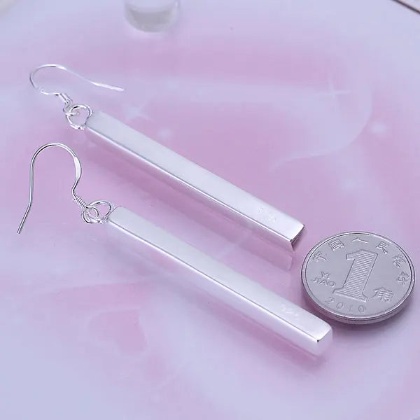 1 pair of minimalist column 925 sterling silver earrings for women Fashion Charm Wedding Party Gift Jewelry Christmas