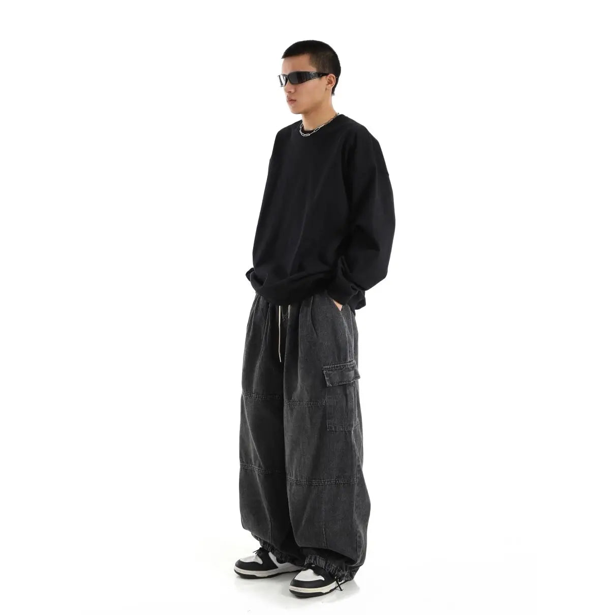 Y2k Black Baggy Cargo Jeans Trousers Men Streetwear Casual Hippie Jogging Wide leg Oversize Old Money Vintage Denim Pants - Premium Kiosk