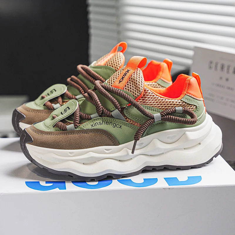 2024 new men comfortable outdoor comfort autumn Korean version of the trend thick sole leisure sports net men shoes Daddy shoes