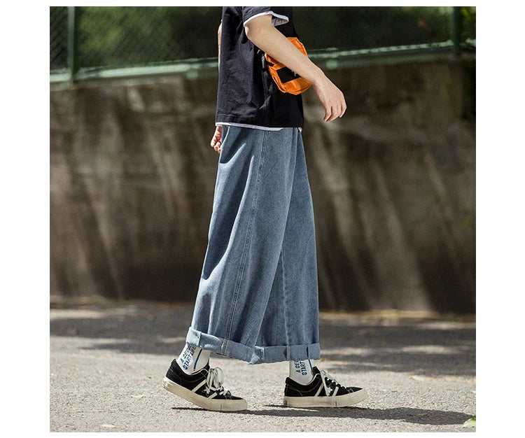 Men's Jeans Hip Hop Streetwear Skateboard Neutral Denim Trousers Men Jeans Wide Leg Denim Cargo Jean Pants Loose Straight Baggy - Premium Kiosk
