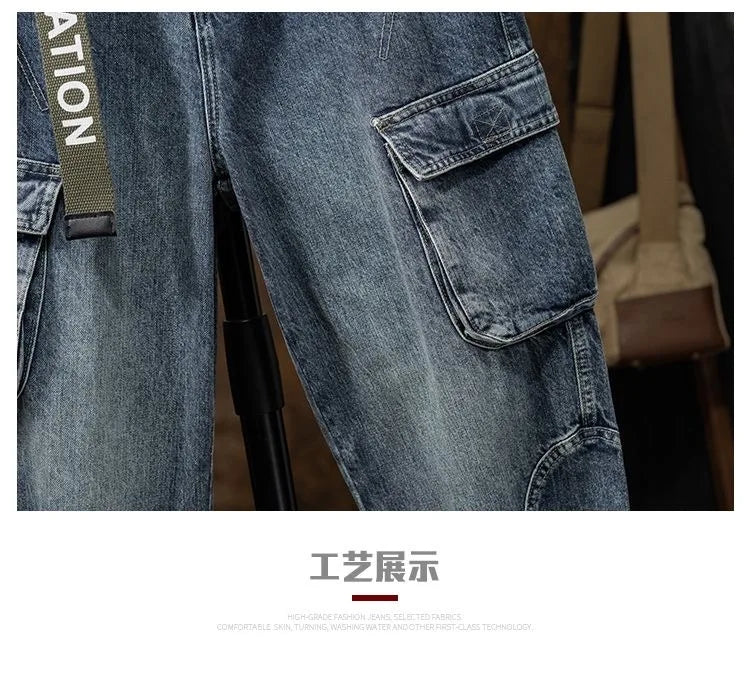 2023 Spring and Autumn New Classic Fashion With Solid Color Cargo Jeans Men Casual Loose Comfortable High Quality Pants 28-36 - Premium Kiosk