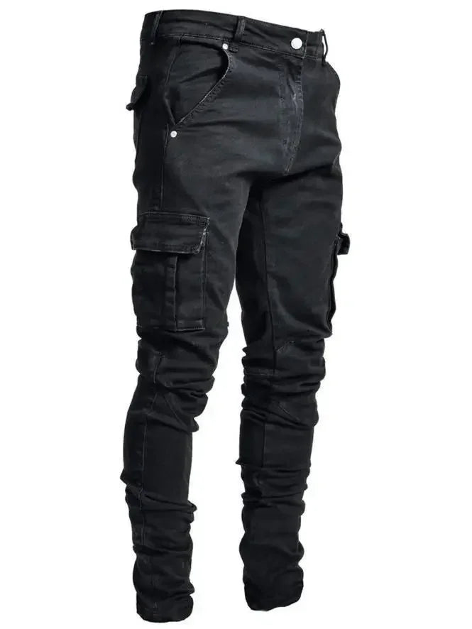 2025 Men Jeans Pencil Pants Cargo Denim Solid Ankle Length Washing Punk Mid Waist Sheath Gothic Slight Strech High Street - Premium Kiosk