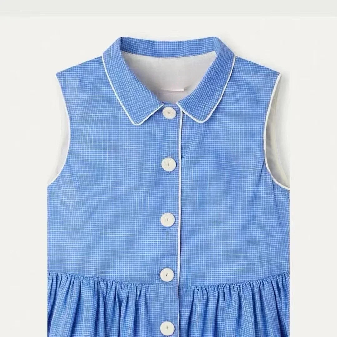 2025 New Kids Clothes Daily Wear Smocked Girls Dress Cotton ChildrenVacation Outfits Summer Casual Green Dresses Matching