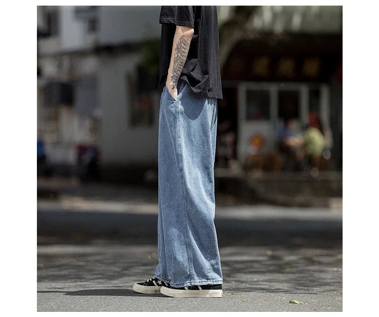 Men Jeans Wide Leg Denim Cargo jean pants Loose Straight Baggy Men's Jeans hip hop Streetwear Skateboard Neutral denim Trousers - Premium Kiosk