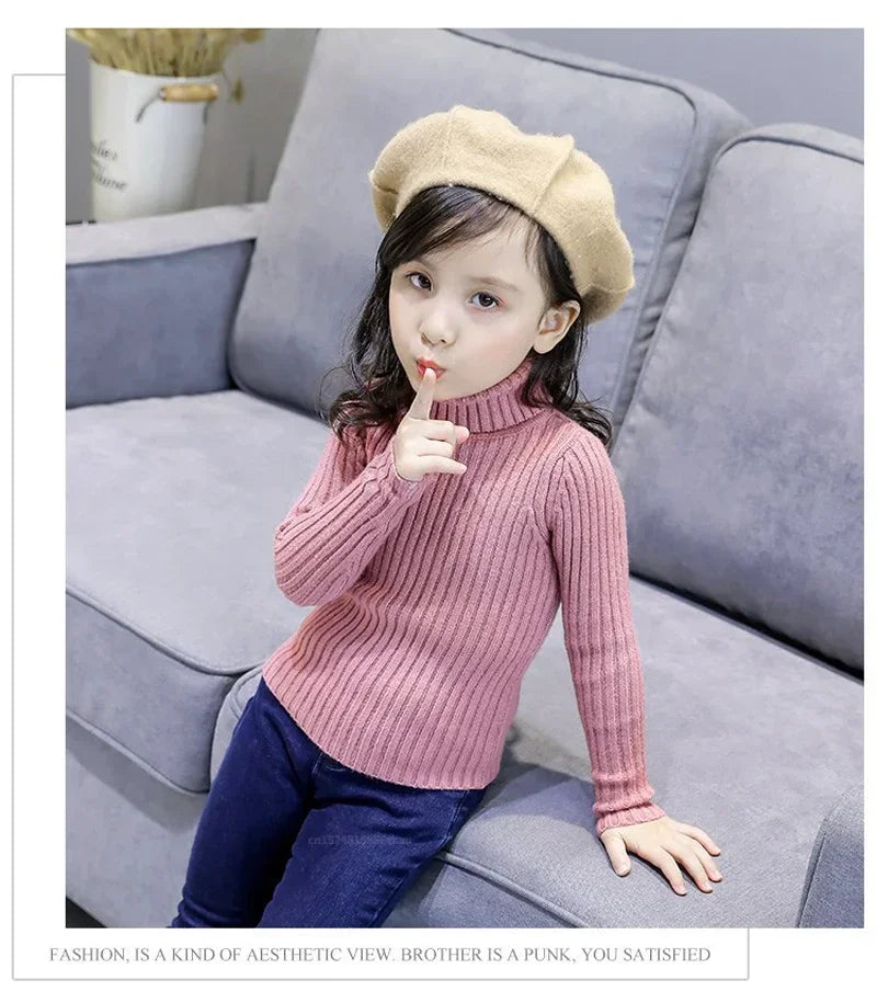 2024 New Sweater Kids Sweaters Autumn Girls Turtleneck Sweaters 1-9Yrs Baby Boys Pullover Winter Knitted Bottoming Boys Sweaters