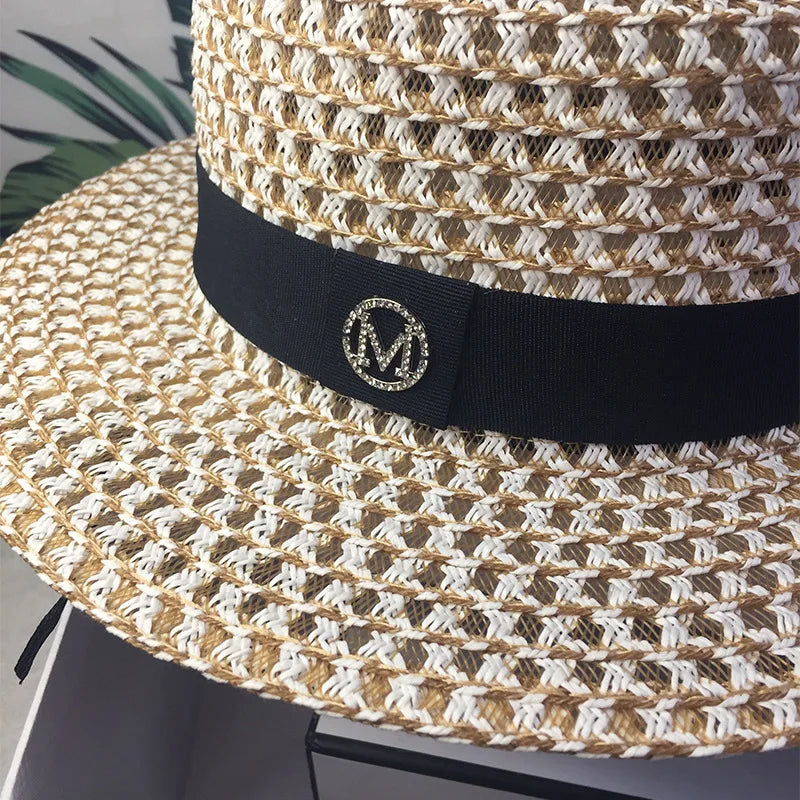 Women's Spring and Summer British Houndstooth Top Hats Seaside Sun Protection Beach Sun Hats Vacation Casual Top Hats