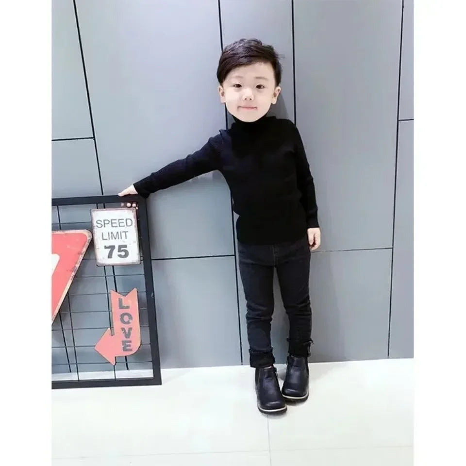 2024 New Sweater Kids Sweaters Autumn Girls Turtleneck Sweaters 1-9Yrs Baby Boys Pullover Winter Knitted Bottoming Boys Sweaters
