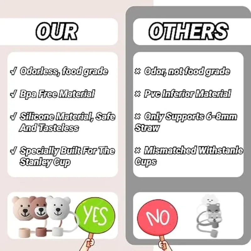 3 Pack Straw Cover for Stanley Cups,Cute bear Straw Protector Cover Compatible with Stanley 30&40oz Silicone Straw Topper Caps