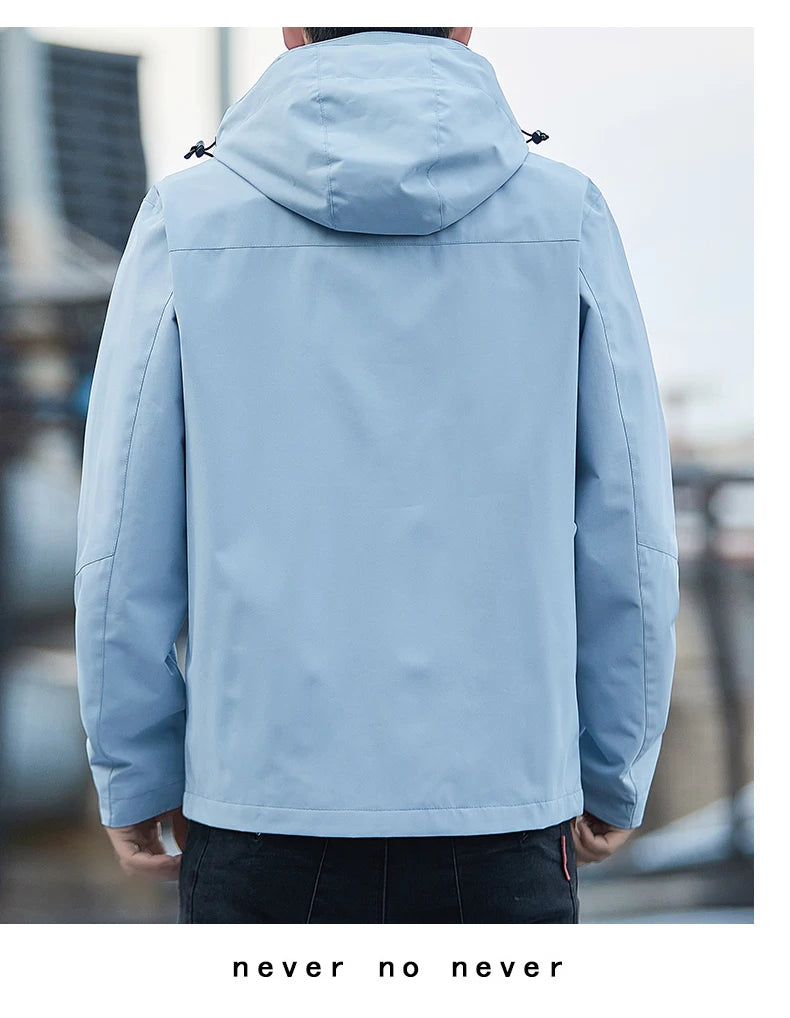Jacket Men's 2025 Spring and Autumn Fashion Casual Waterproof Hooded Windbreaker Male Outdoor Camping Sports Solid Color Coat