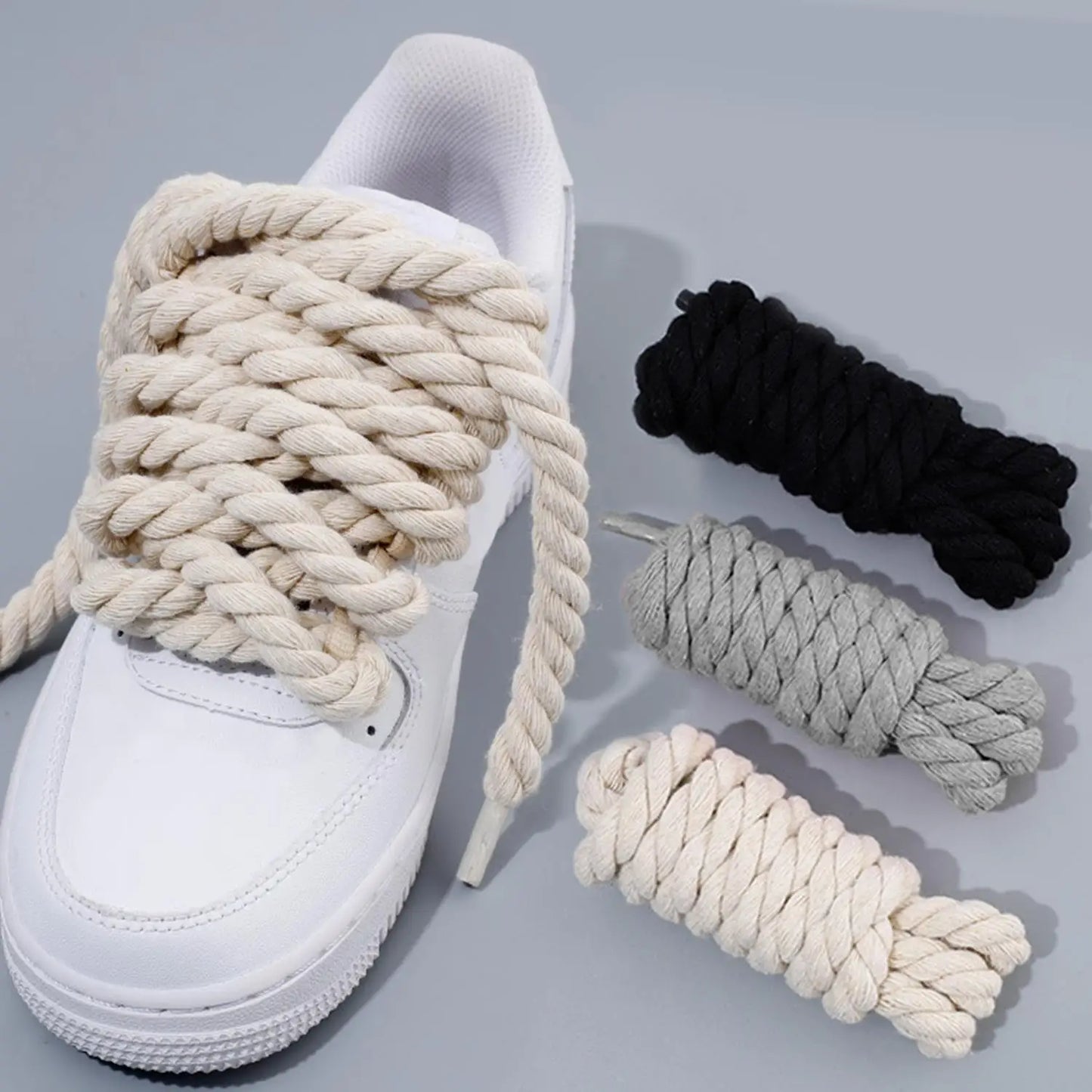 2pcs Bold Cotton Linen Twist Weave Shoelaces Round Rope Laces 120CM Men Women Trend Personality Sport Casual Shoes Laces