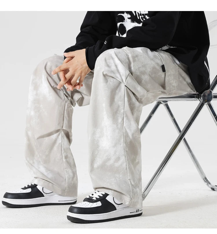 Casual Cargo Pants Man's High Waist Drawstring Baggy Pants Fashion High Street Straight Loose Workwear Trousers Trend Streetwear - Premium Kiosk
