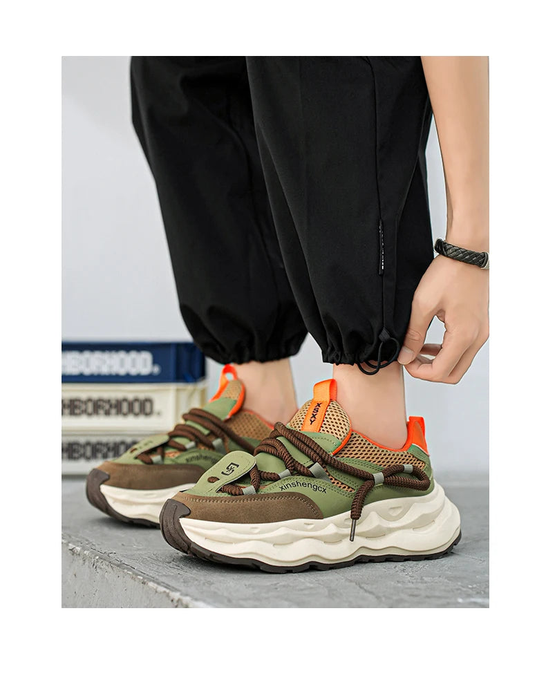 2024 new men comfortable outdoor comfort autumn Korean version of the trend thick sole leisure sports net men shoes Daddy shoes