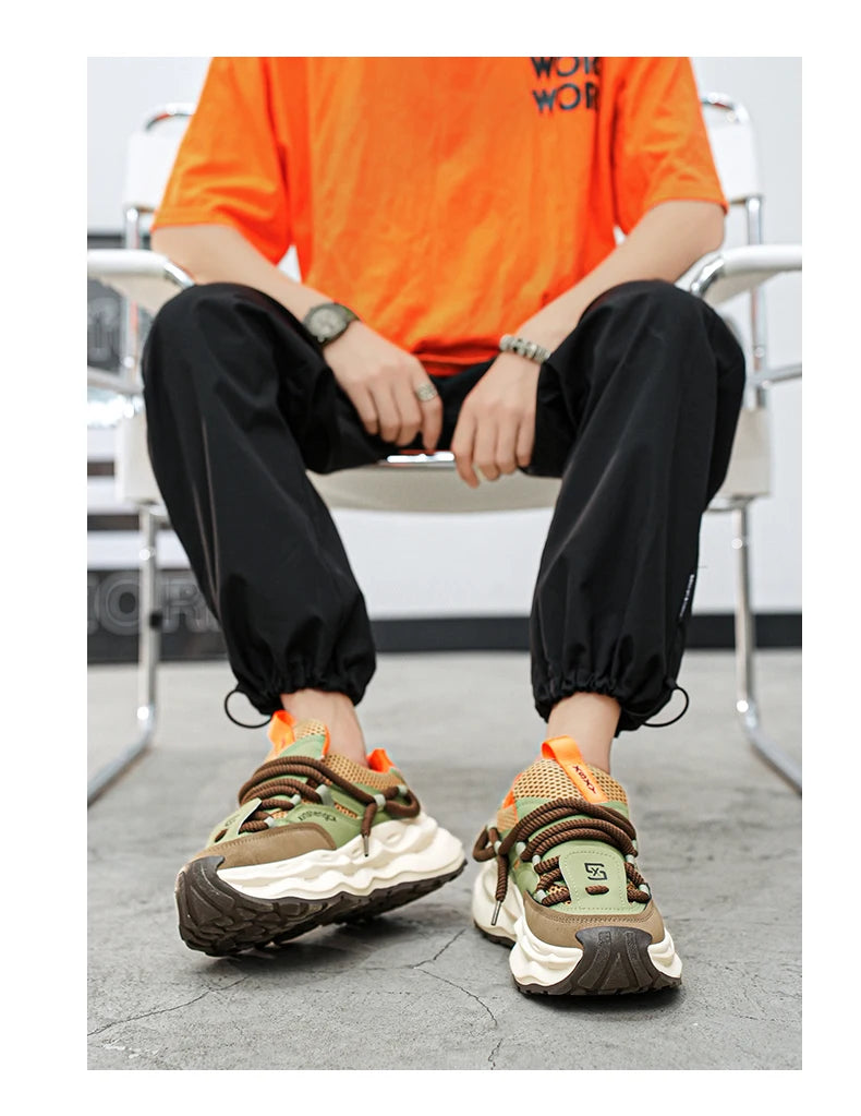 2024 new men comfortable outdoor comfort autumn Korean version of the trend thick sole leisure sports net men shoes Daddy shoes