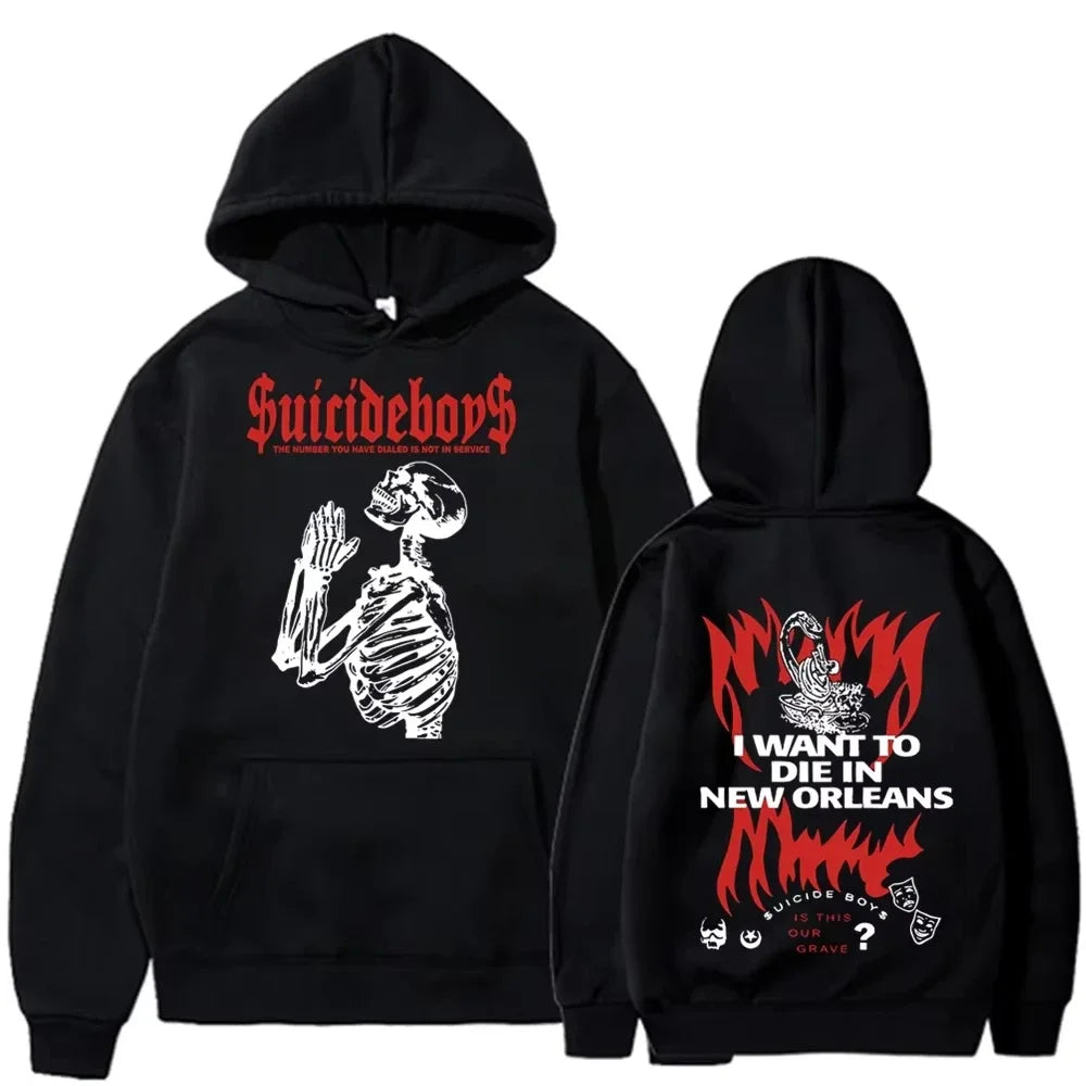 2025 new 2D hoodie Suicide boy Wearing a hood, I want to die in New Orleans, super fashionable hoodie Fashion Trends man