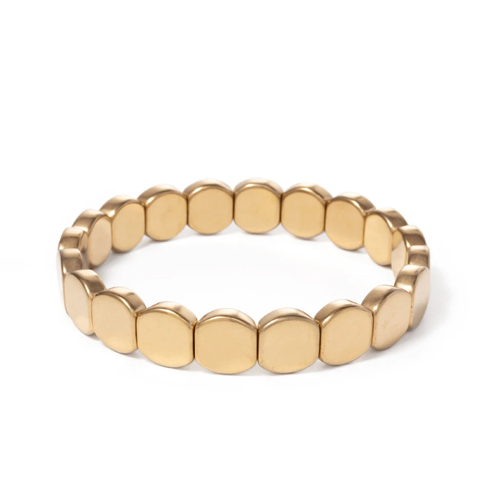 2024 New Design Golden Bracelets For Women Gold Color Hematite Beaded Elastic Bangle Sets Square Shape Beads Accessory