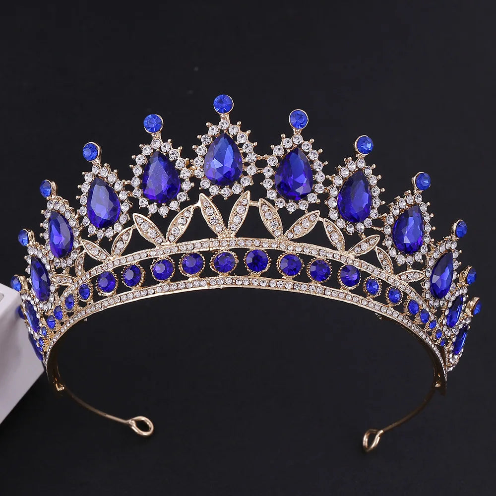 3pcs/set Princess Crown Bridal Jewelry Sets for Girls Water Drop Green Blue Red Crystal Tiaras Necklace Earrings New Jewelry Set