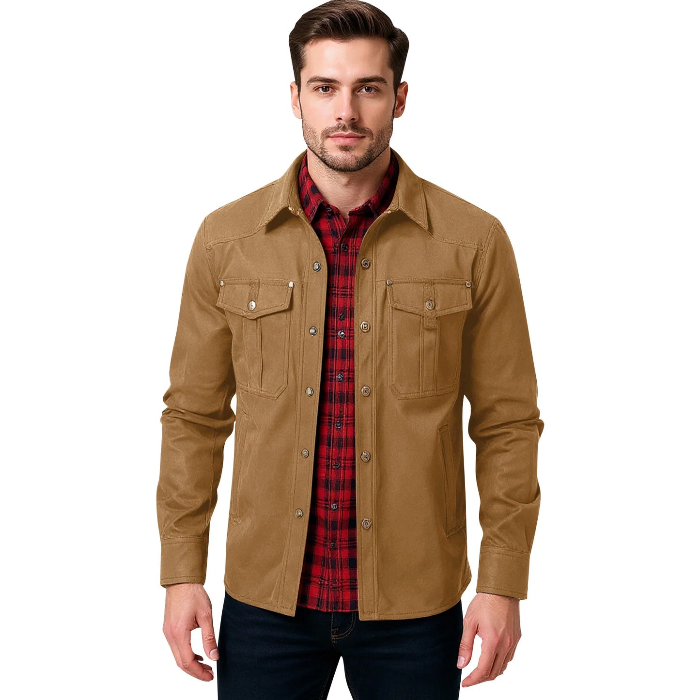 Casual Men's Jacket Men's Jackets Spring Flannel Lined Shirt Coat Men's Jackets Windproof Western Cowboy Casual Coat