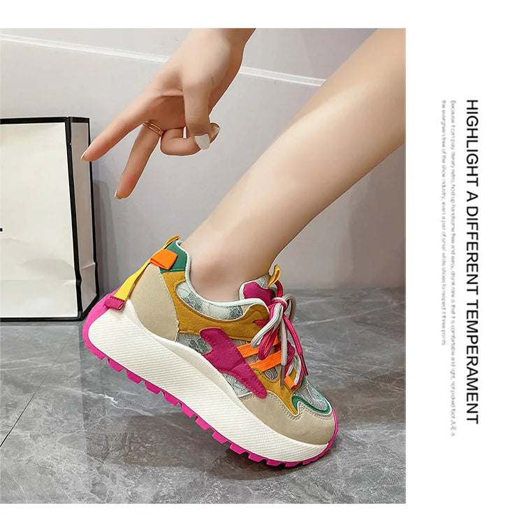 2024 New Colorblock Fashion Dad Shoes for Women Comfortable Sports Casual Shoes