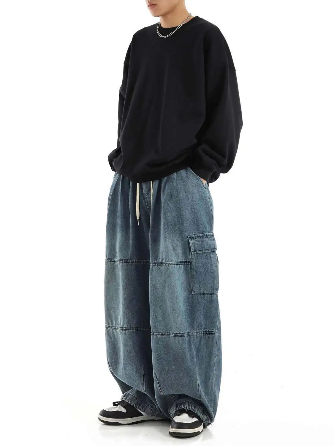 Y2k Black Baggy Cargo Jeans Trousers Men Streetwear Casual Hippie Jogging Wide leg Oversize Old Money Vintage Denim Pants - Premium Kiosk