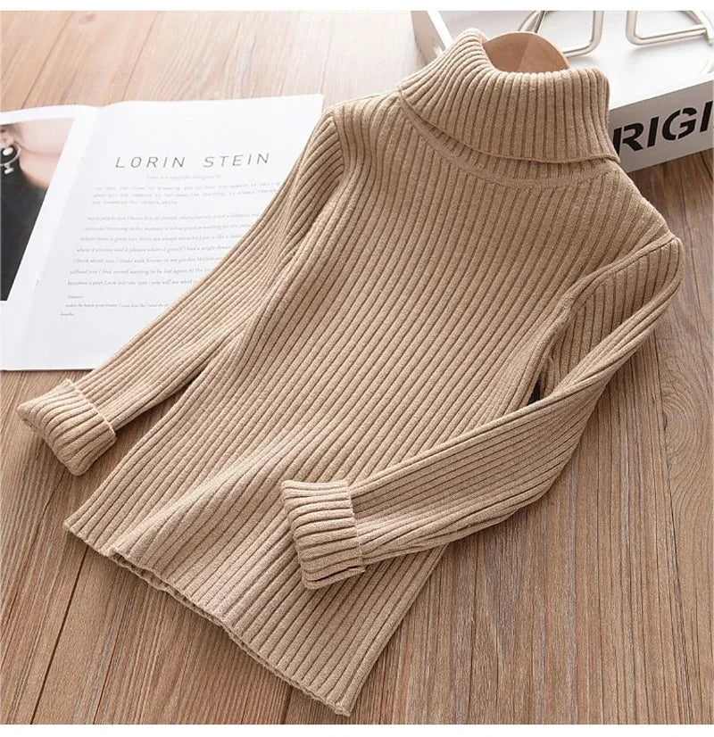 2024 New Sweater Kids Sweaters Autumn Girls Turtleneck Sweaters 1-9Yrs Baby Boys Pullover Winter Knitted Bottoming Boys Sweaters