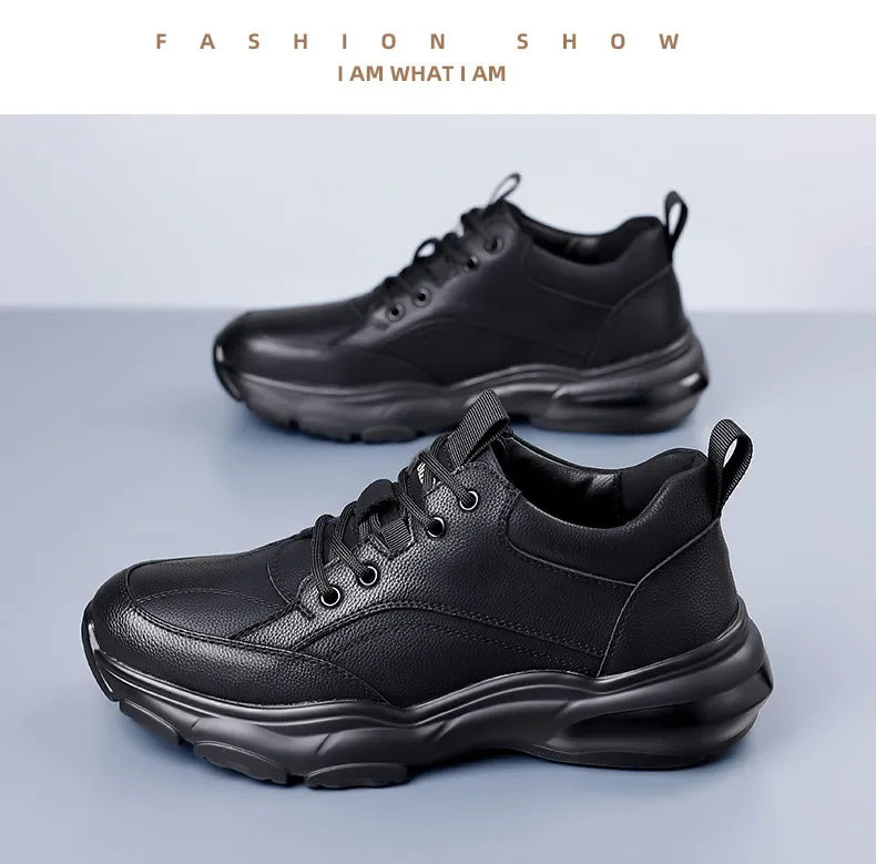 2025 New Designer Black Platform Sneakers for Men Fashion Casual Spring Autumn Soft Sole Cow Leather Shoes Man Zapatos De Hombre