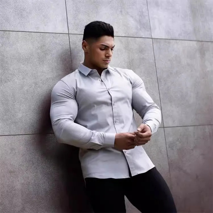 A Sporty Men's Shirt With High Elasticity And Long Sleeves Paired With A Slimming British Business Formal Shirt A Trendy Brand