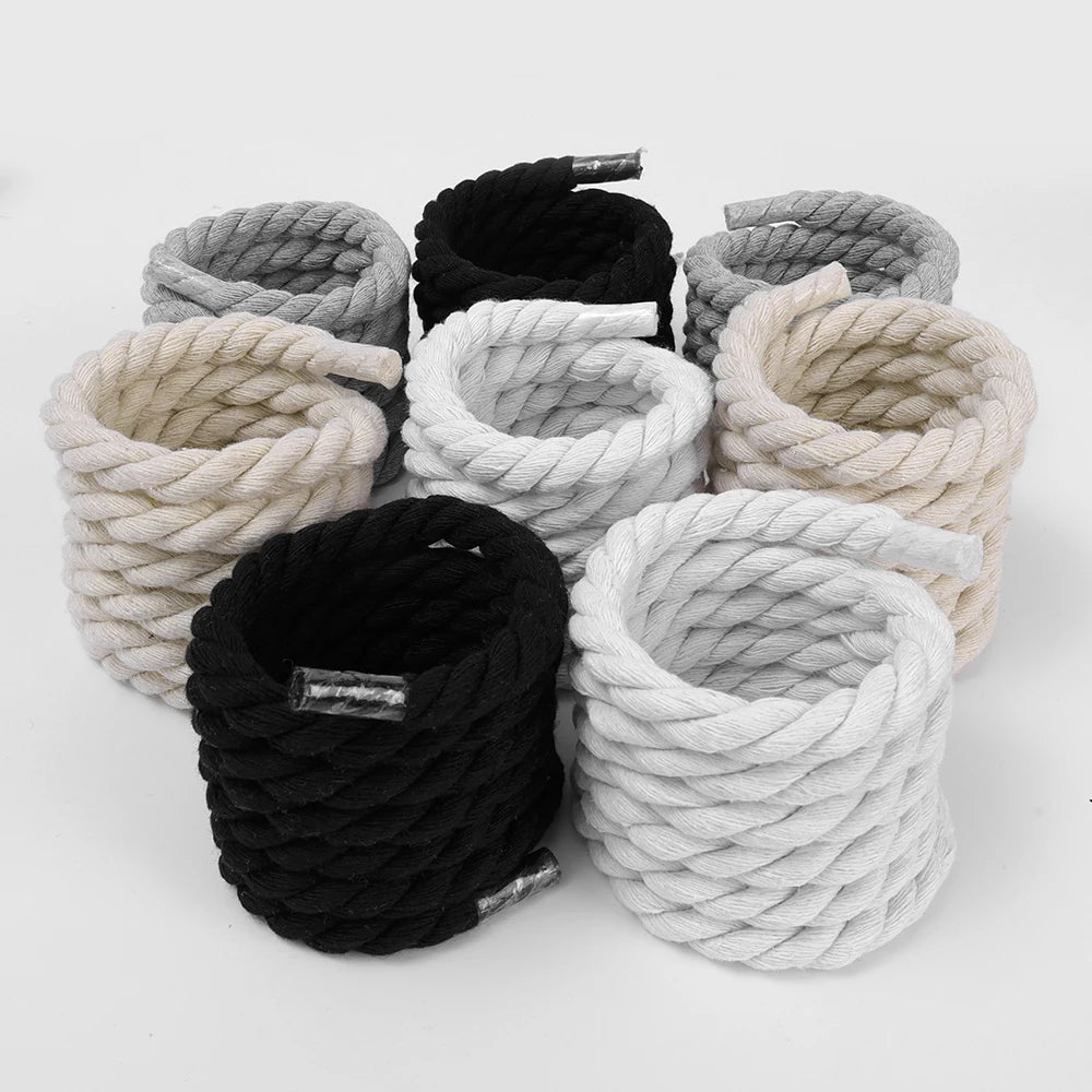 Bold Cotton Linen Twist Weave Shoelaces solid Color Rope Shoes Laces Men Women Trendy Personality kpop Sport Casual Shoestring