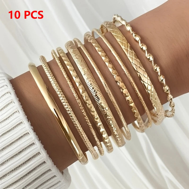 1Set Retro Boho Multi-layer Stacking Bracelets Set For Women Girls Versatile Bracelets Jewelry Accessories Gifts