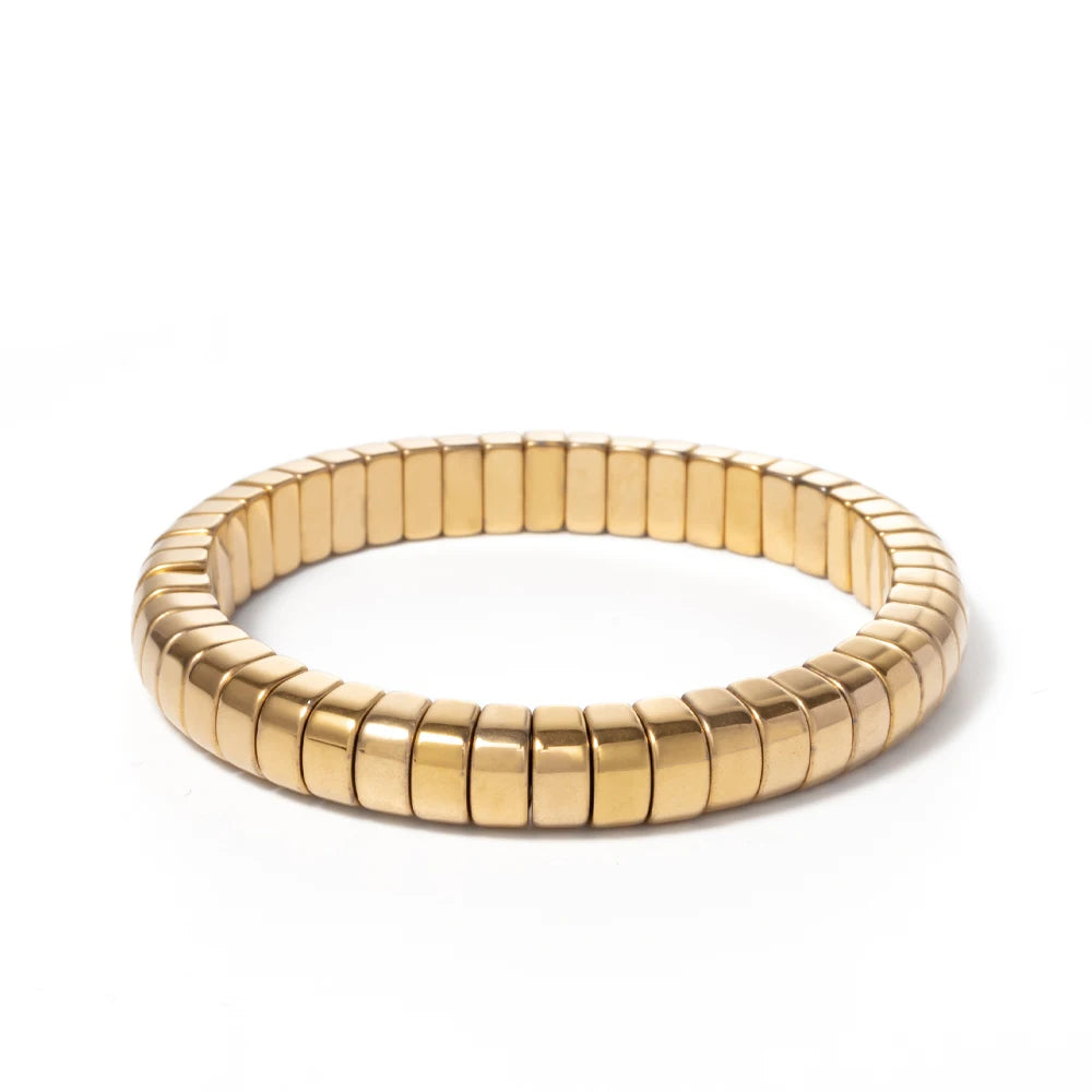 2024 New Design Golden Bracelets For Women Gold Color Hematite Beaded Elastic Bangle Sets Square Shape Beads Accessory