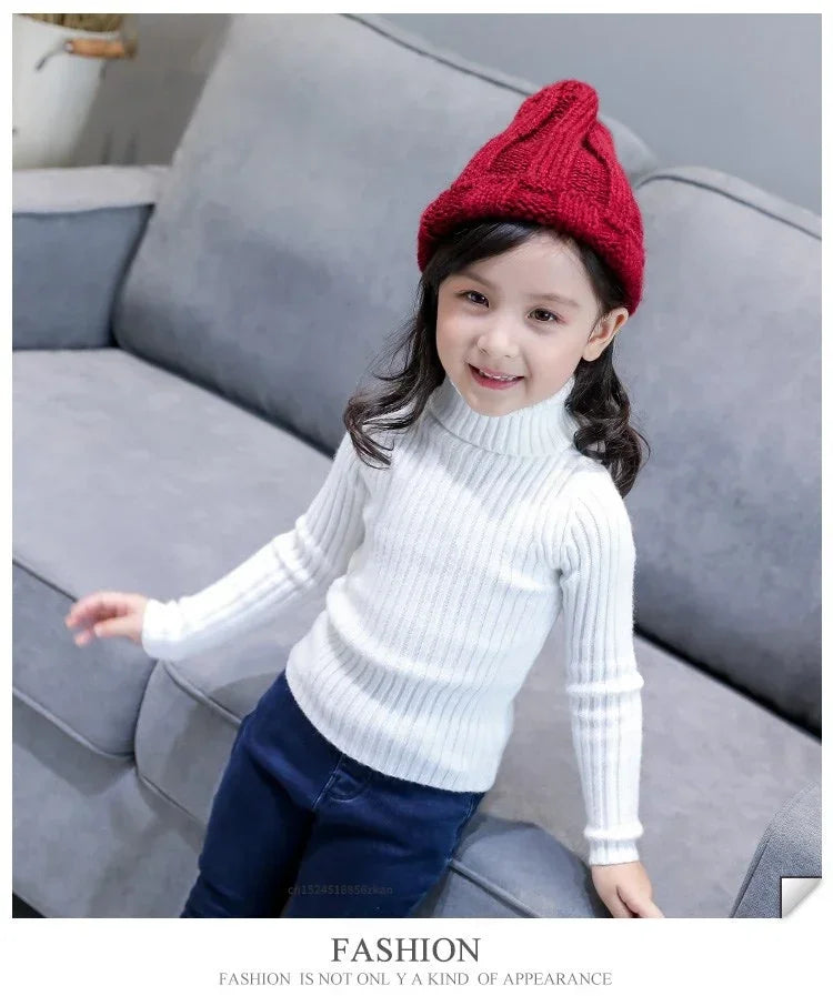 2024 New Sweater Kids Sweaters Autumn Girls Turtleneck Sweaters 1-9Yrs Baby Boys Pullover Winter Knitted Bottoming Boys Sweaters