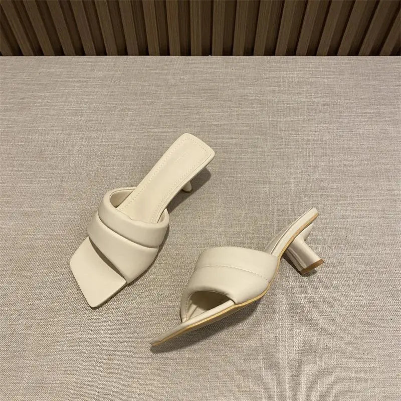 Women's Slippers 2025 New Women's Summer Fashion Open Toe Square Flip-Flops Women's High Heel Sandals for Women - Premium Kiosk