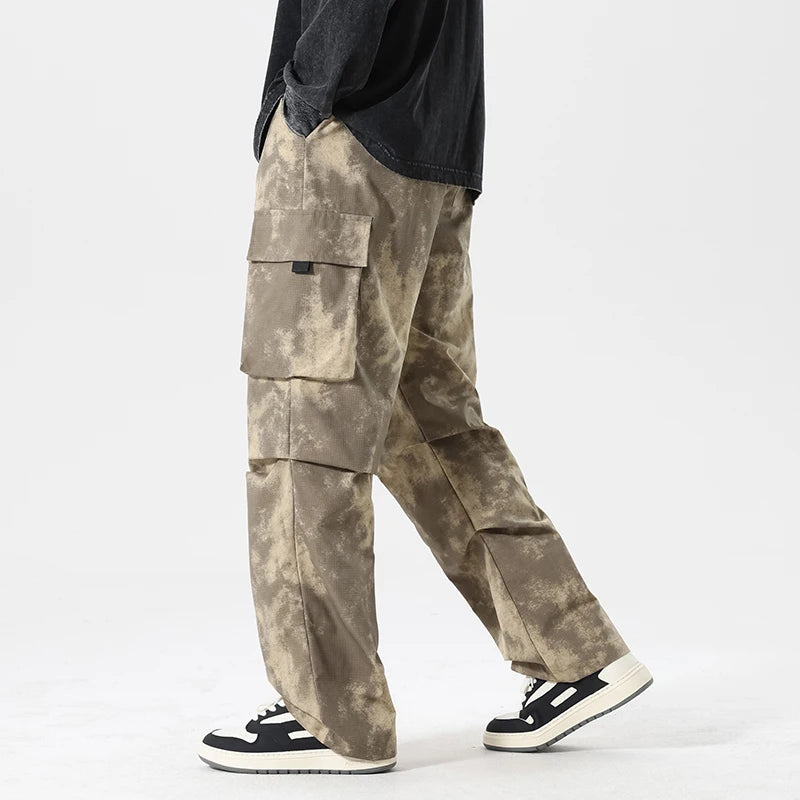 Casual Cargo Pants Man's High Waist Drawstring Baggy Pants Fashion High Street Straight Loose Workwear Trousers Trend Streetwear - Premium Kiosk
