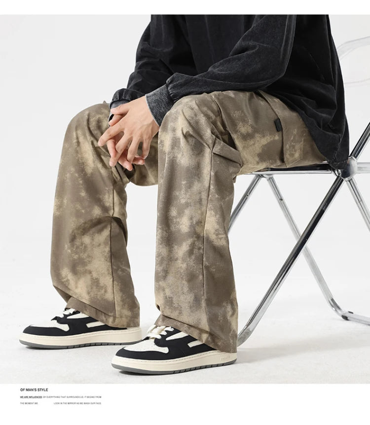 Casual Cargo Pants Man's High Waist Drawstring Baggy Pants Fashion High Street Straight Loose Workwear Trousers Trend Streetwear - Premium Kiosk