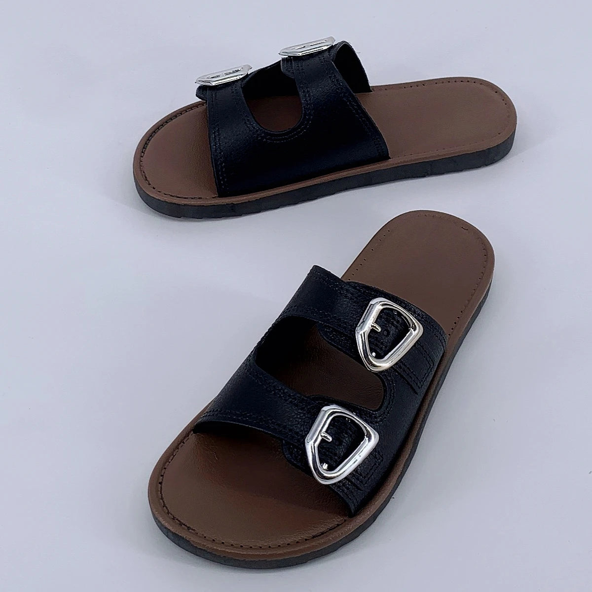 2025 New Slippers for Women Summer Outerwear Fashionable French Flat Soft Sole Anti-Slip Beach Belt Buckle Sandals - Premium Kiosk