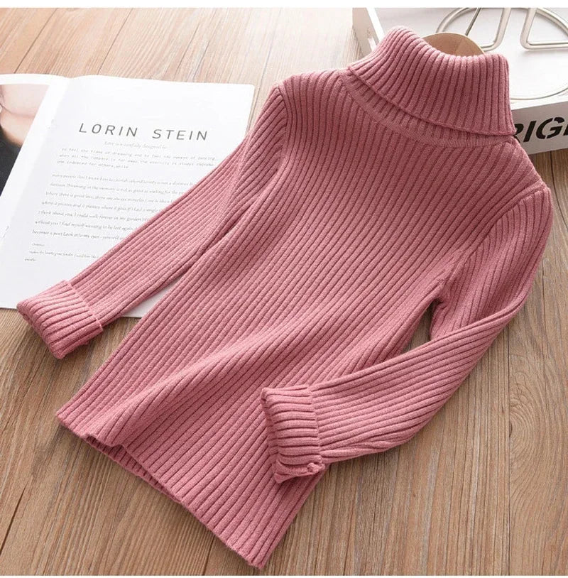2024 New Sweater Kids Sweaters Autumn Girls Turtleneck Sweaters 1-9Yrs Baby Boys Pullover Winter Knitted Bottoming Boys Sweaters