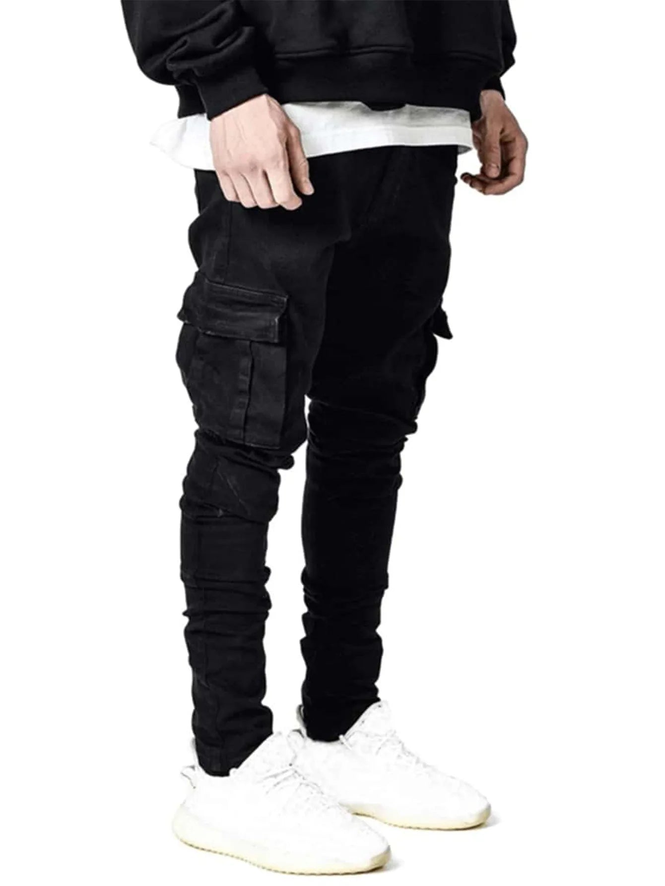 Fashion New Men's Denim Cargo Pants Multi-pockets Design Solid Slim Jeans Men Street Elastic Cowboy Trousers Daily Wear Joggers