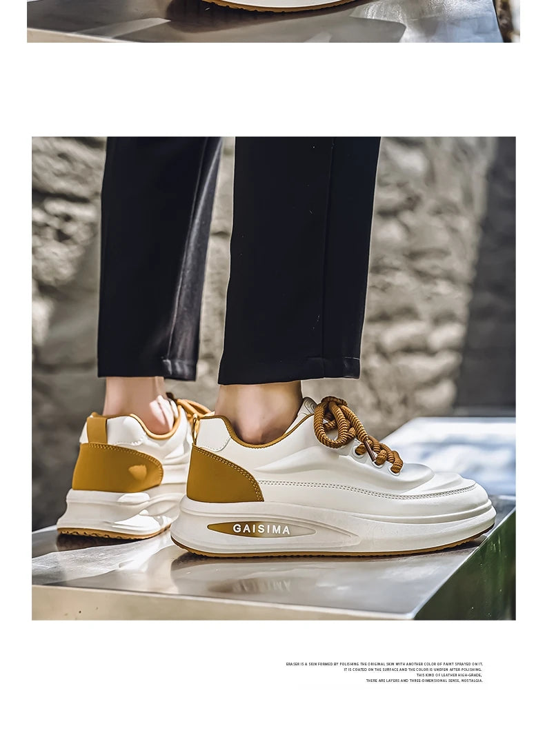 2024 New Four Seasons Leisure Sports Leather Men's Daddy Shoes Fashion Comfortable Sports Leisure Shoes Thick Sole Sneakers