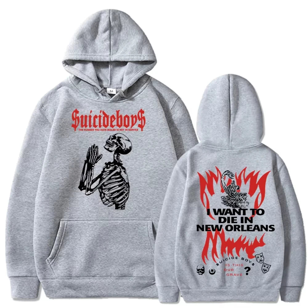2025 new 2D hoodie Suicide boy Wearing a hood, I want to die in New Orleans, super fashionable hoodie Fashion Trends man